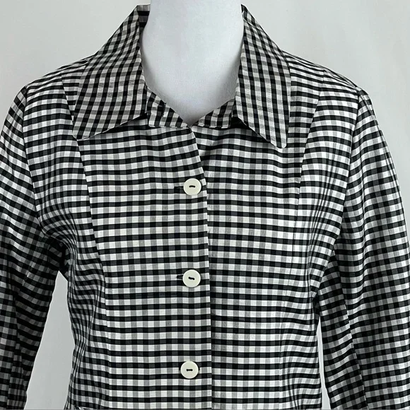 SilkLand Black White Plaid Silk Jacket Size 4 - Picture 3 of 11